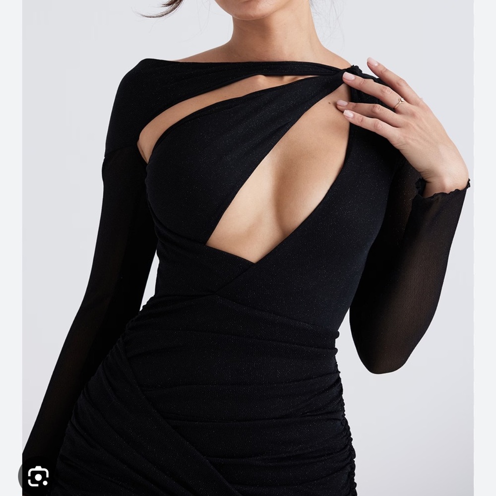 House of CB SANTA Black Glitter Cutout Mini Dress size S - Picture 5 of 12
